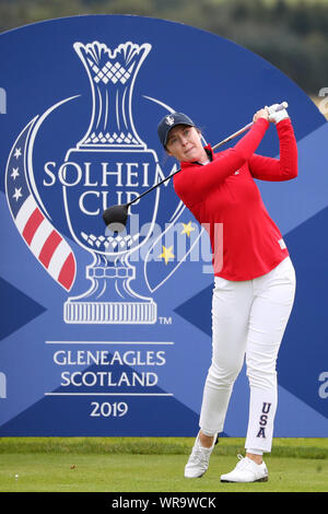 Team USA's Brittany Altomare tees off the 12th during preview day two of the 2019 Solheim Cup at Gleneagles Golf Club, Auchterarder. Stock Photo