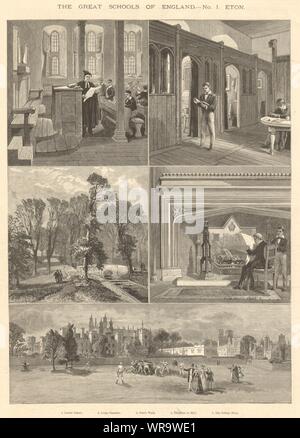 Eton College. Lower School. Long Chamber. Poet's Walk. College Field 1890 Stock Photo