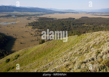 Snake River valley plateau and Cow Lake from Signal Mountain viewpoint Grand Teton National Park Wyoming USA June 2015 Stock Photo