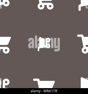 shopping basket icon sign. Seamless pattern on a gray background. Vector Stock Vector