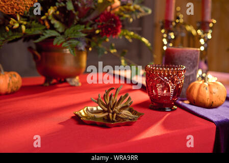 Buffet table with sweets and drinks, cooked and decorated in honor of Halloween Stock Photo