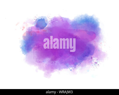 Watercolor splash with purple, blue and pink colors on white background. Stock Photo