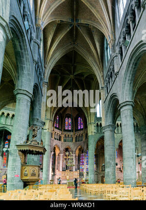 Dinant, Namur / Belgium - 11 August 2019: interior view of the Notre Dame de Dinant cathedral in Belgium
