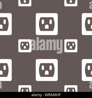 Electric plug, Power energy icon sign. Seamless pattern on a gray background. Vector Stock Vector