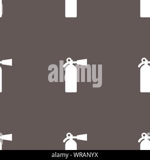 fire extinguisher icon sign. Seamless pattern on a gray background. Vector Stock Vector