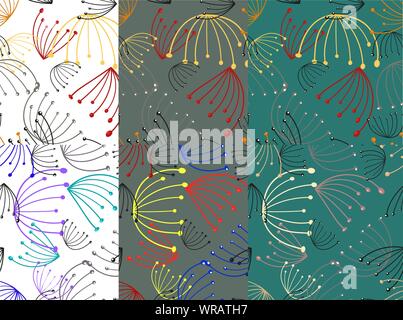 Vintage pattern. Fashion seamless pattern. Fabric texture. Vector template set. Vector line design. Flowers dandelion in flat style. Vintage seamless Stock Vector