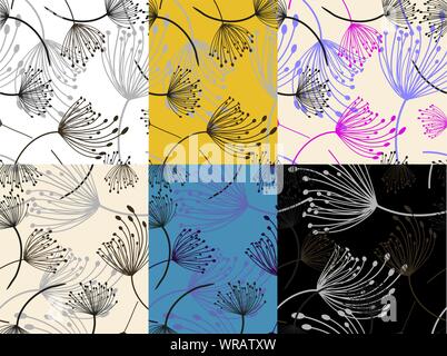 Dandelion seamless in flat style. Vector set. Vector paper art illustration. Dandelion seamless in beautiful style. Flower decorative design. Flower Stock Vector