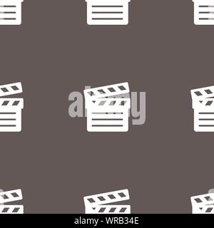 Cinema Clapper icon sign. Seamless pattern on a gray background. Vector Stock Vector