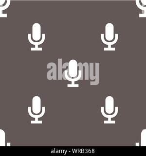 microphone icon sign. Seamless pattern on a gray background. Vector Stock Vector