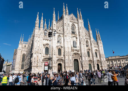MILAN, ITALY - MAY 30, 2019: Milan Cathedral (Milan Dome) one of the most visited landmark of the city, is the largest church in Italy