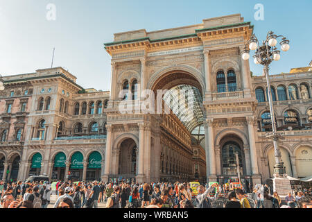 MILAN, ITALY - MAY 30, 2019: Galleria Vittorio Emanuele II is the oldest shopping mall and major landmark in Italy visited by tourists all around the