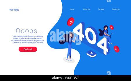 404 maintenance error landing page template. 404 error page design concept. Laptop screen with error. Stock Vector