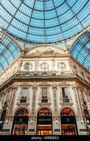 MILAN, ITALY - MAY 30, 2019: Louis Vuitton Store in galleria Vittorio Emanuele, the oldest shopping mall and major landmark in Italy visited by touris Stock Photo