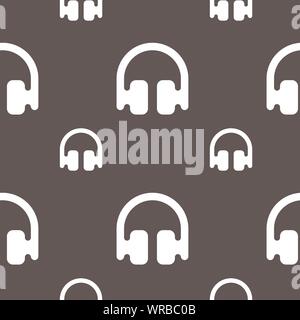 Headphones, Earphones icon sign. Seamless pattern on a gray background. Vector Stock Vector