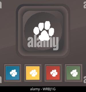 trace dogs icon symbol. Set of five colorful, stylish buttons on black texture for your design. Vector Stock Vector