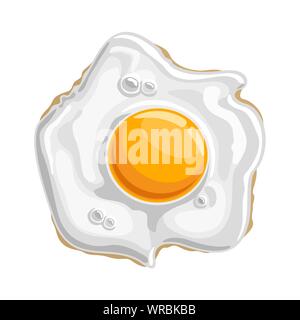 Vector illustration of Fried shiny chicken Egg: isolated cooked white protein with 1 yellow yolk, traditional crispy fry breakfast. Stock Vector