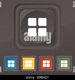 List menu, Content view options  icon symbol. Set of five colorful, stylish buttons on black texture for your design. Vector Stock Vector