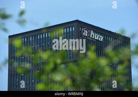 A view of the headquarters building of Dahua Technology in Hangzhou City, east China's Zhejiang Province, August 7th, 2019.   U.S. President Donald Tr Stock Photo