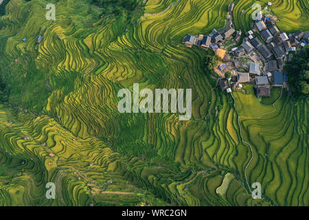 An aerial view of the Jiabang rice terraces in Congjiang County, Qiandongnan Miao and Dong Autonomous Prefecture, southwest China's Guizhou Province o Stock Photo