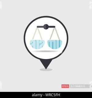Scales pin map icon. E-commerce sign. Map pointer. Map markers. Destination vector icon. Graph symbol for your web site design, logo, app, UI. Vector Stock Vector