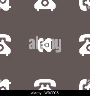 retro telephone handset  icon sign. Seamless pattern on a gray background. Vector Stock Vector
