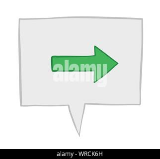 Vector illustration right arrow in speech bubble. Hand drawn. Colored outlines. Stock Vector