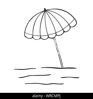 Black and white beach umbrella with waves Stock Vector