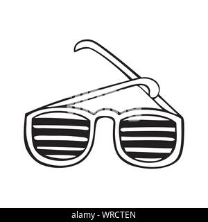 Hand drawn 90s themed icon with a striped sunglasses textured vector illustration. Stock Vector