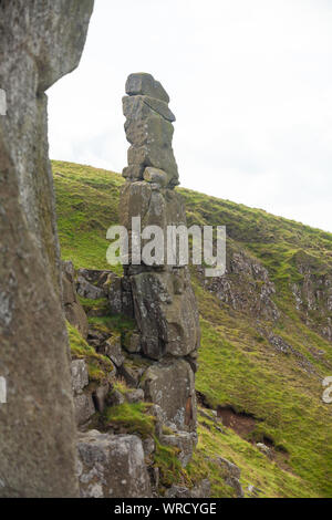 Looking over to the natural stone outcrop Carlin Maggie on Bishop Hill , Perth and Kinross, Scotland Stock Photo