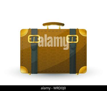 Vintage travel bag isolatedon white. Vector leather luggage, suitcase for summer vacation design. Stock Vector