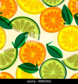 Vector bright background with lemon, grapefruit and orange slices. Seamless fresh pattern Stock Vector