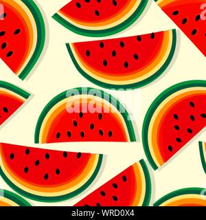 Vector seamless pattern with fresh cut watermelon slices Stock Vector