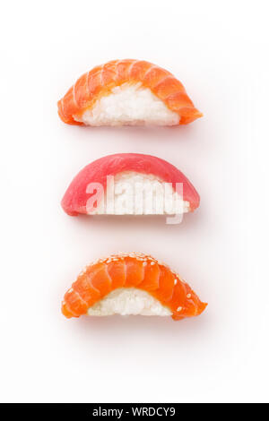Creative layout with various sushi on white background Stock Photo