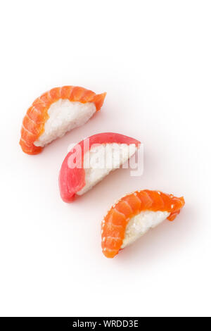 Creative layout with various sushi on white background Stock Photo
