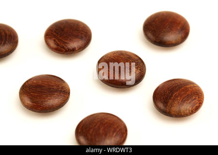 brown wood buttisolated ons isolated on white background Stock Photo