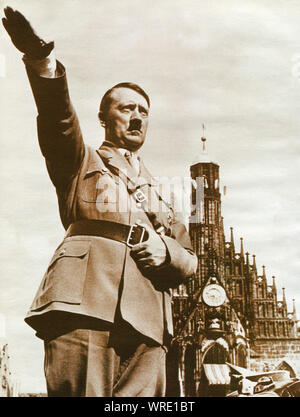 GERMANY, CIRCA 1945: Adolf Hitler saluting in Berlin in 1945 - one of his last photographs Stock Photo