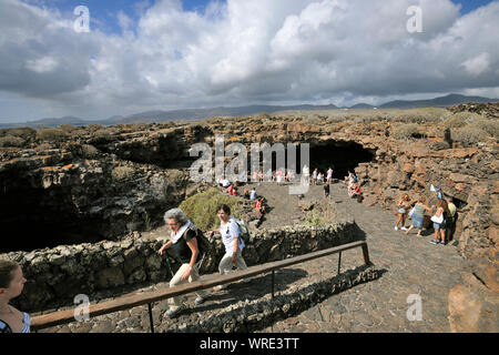 Cueva de los Verdes, a volcanic tube created 3000 years ago from an eruption. It extends along 6 kms. Lanzarote, Canary Islands. Spain Stock Photo