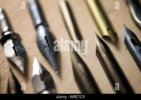 Nib pens on a table Stock Photo