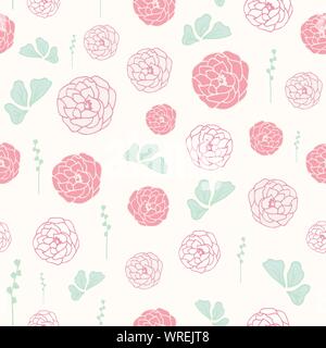 Romantic Hand Drawn Peonies In Seamless Surface Vector Pattern Stock Vector