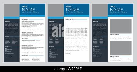 3 Page CV/Resume Design Template for personal or professional use Stock Vector