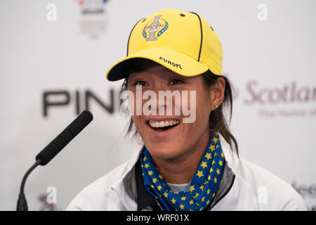 Auchterarder, Scotland, UK. 10 September 2019. Press conference by team at Gleneagles. Pictured Celine Boutier of Europe.Iain Masterton/Alamy Live News Stock Photo