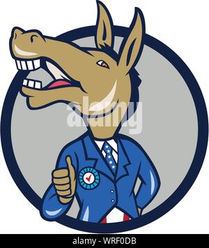 Democrat Donkey Mascot Thumbs Up Circle Cartoon Stock Vector