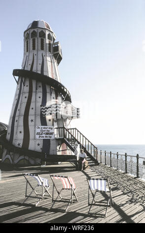 Helter Skelter ride at the end of Palace Pier, Brighton, East Sussex, England, UK. Circa 1980's Stock Photo