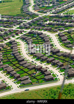 Fort Worth, Texas View from the MetLife Blimp over housing developments in Dallas-Fort Worth Texas. One of the fastest growing cities in America. Stock Photo