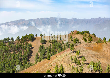 View from the Montana de los Charcos on the Cumbre Vieja in La Palma, Spain to the Pico Birigoyo with the Caldera de Taburiente in the background. Stock Photo