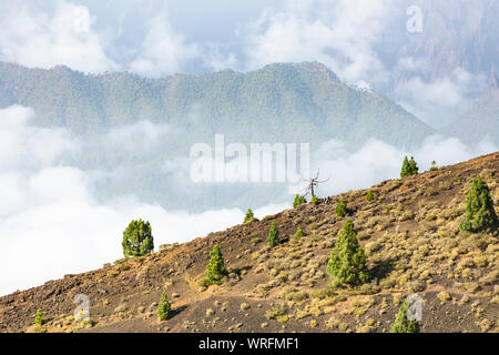 View from the Montana la Barquita over the Cumbre Vieja in La Palma, Spain to the distant Caldera de Taburiente. Stock Photo