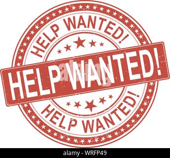 help wanted grunge retro red isolated ribbon stamp Stock Vector