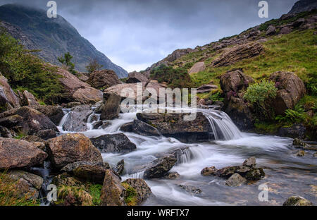 Afon Nant Peris river as it flows through the Llanberis pass in Gwynedd, North Wales Stock Photo