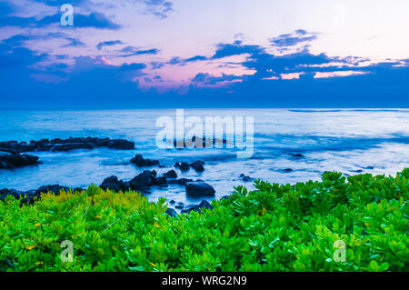 Sunset after glow on the beach at Koloa  on the tropical island of Kauai, Hawaii, USA Stock Photo