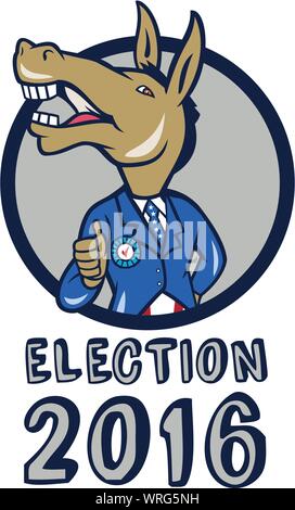 Election 2016 Democrat Donkey Mascot Circle Cartoon Stock Vector